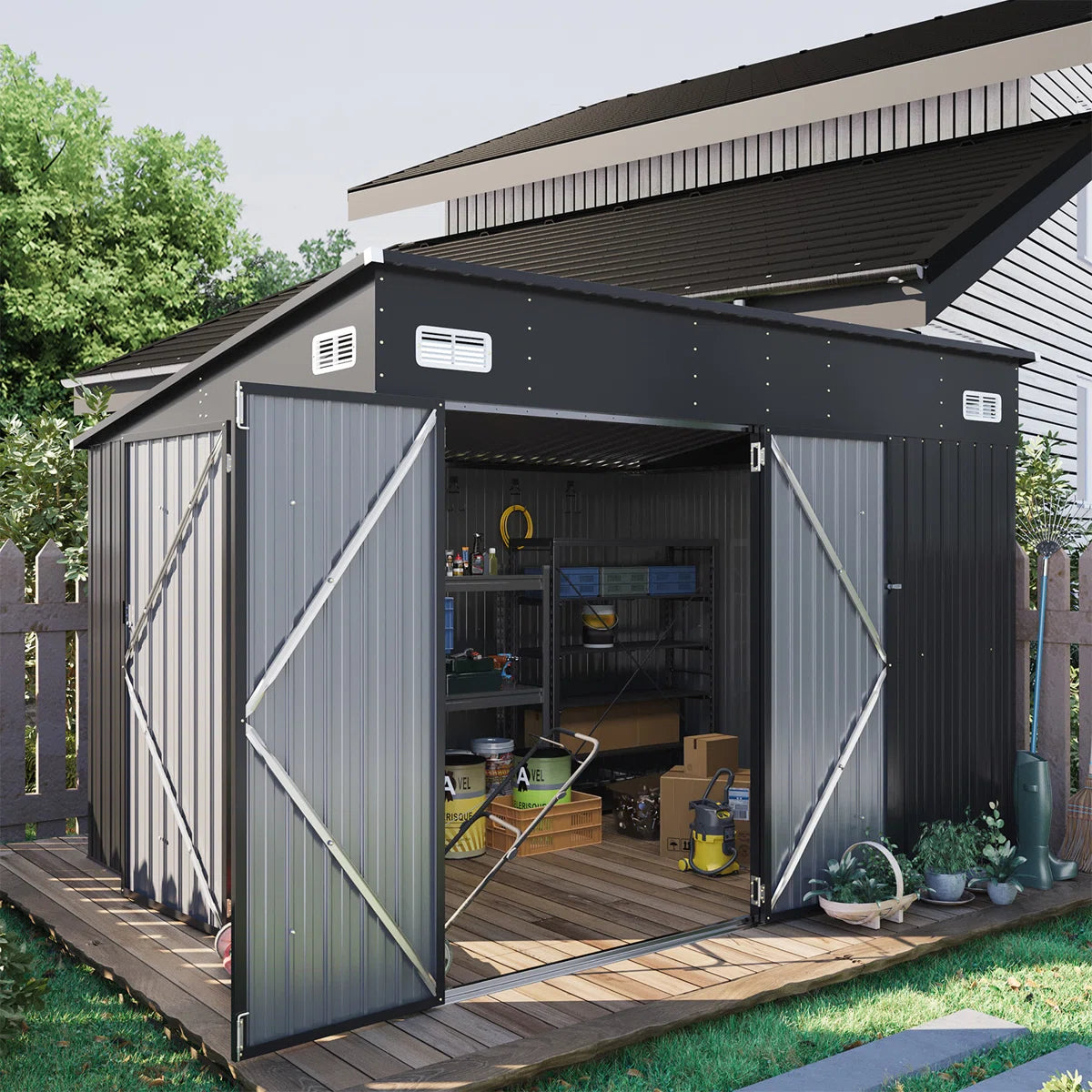 10 Ft. W X 8 Ft. D Metal Lean-to Storage Shed With Three Doors 10 Ft. W X 8 Ft. D Metal Lean-to Storage Shed With Three Doors