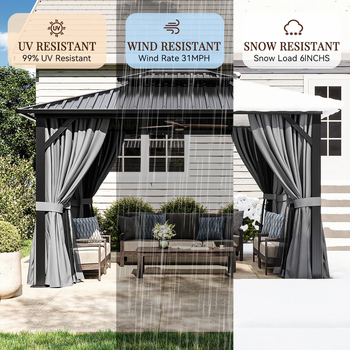 12 Ft. W X 10 Ft. D Metal Patio Gazebo With Illuminated fan