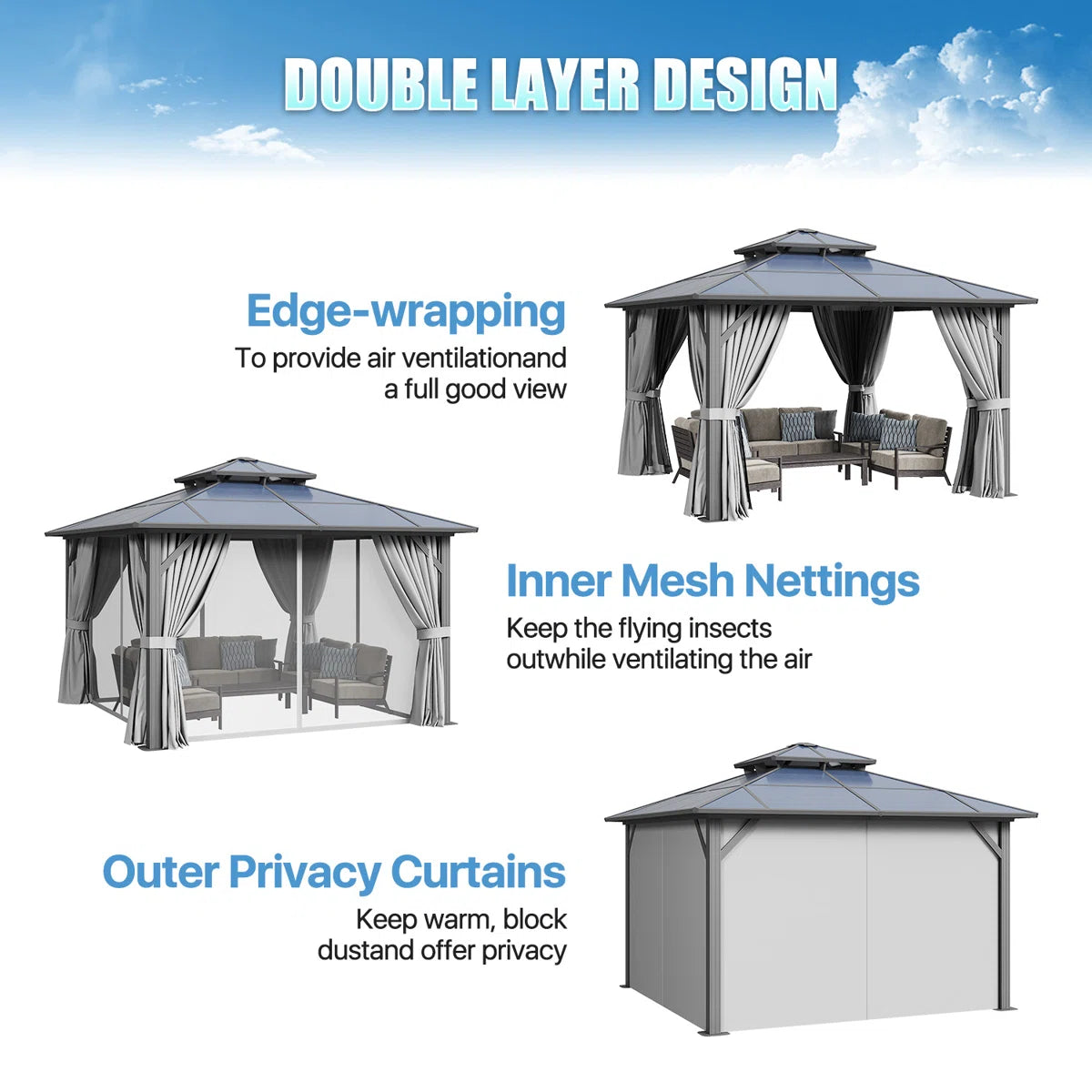 12 Ft. W X 12 Ft. D Aluminum Patio Hardtop Gazebo