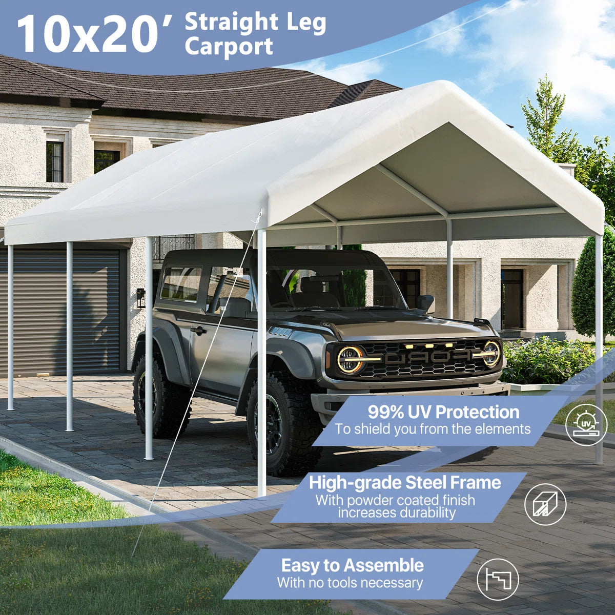 12 Ft. W X 20 Ft. D Heavy Duty Garage Portable Carport