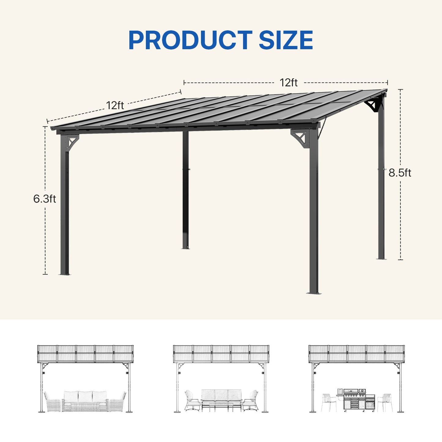12 Ft. W X 12 Ft. D Metal Pergola With Canopy