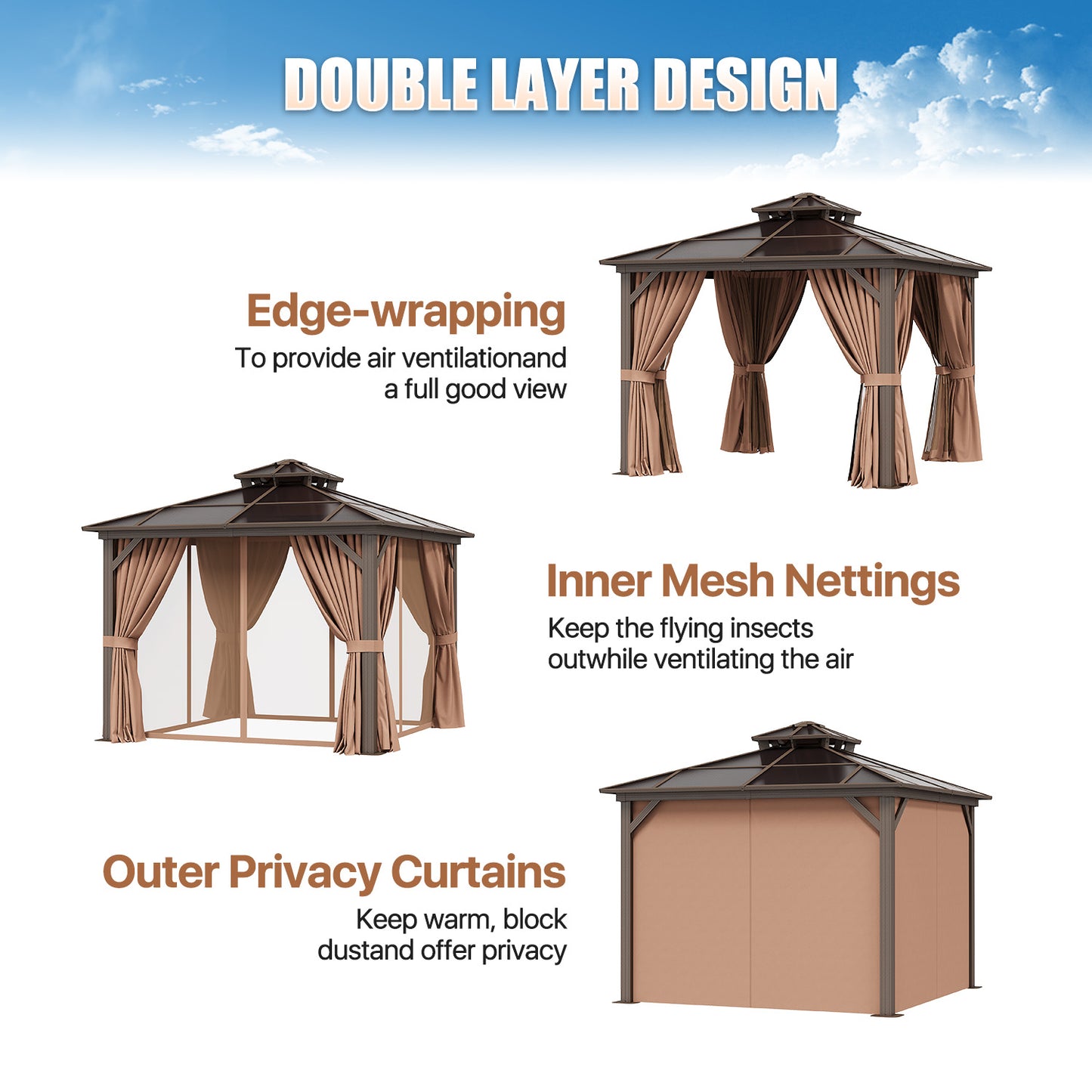 10 Ft. W X 10 Ft. D Aluminum Patio Hardtop Gazebo
