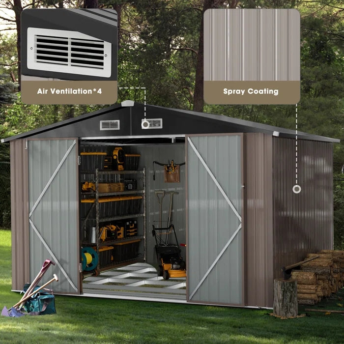 10 ft. W x 8 ft. D Metal Storage Shed with Metal Base Frame Kit