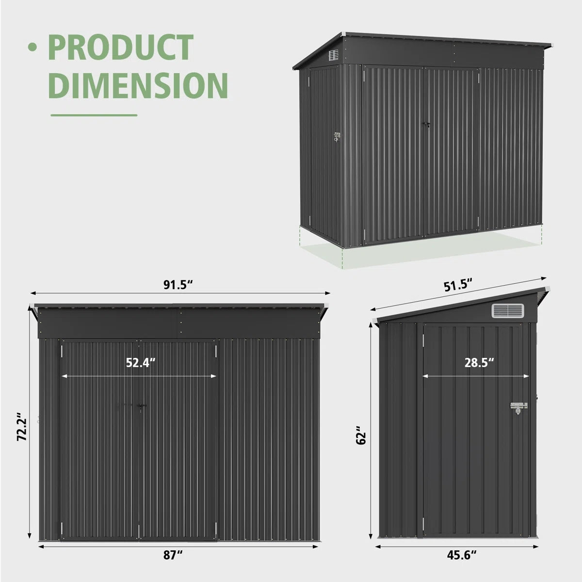 7 ft. 6 in. W x 3 ft. 8 in. D Metal Lean-To Storage Shed