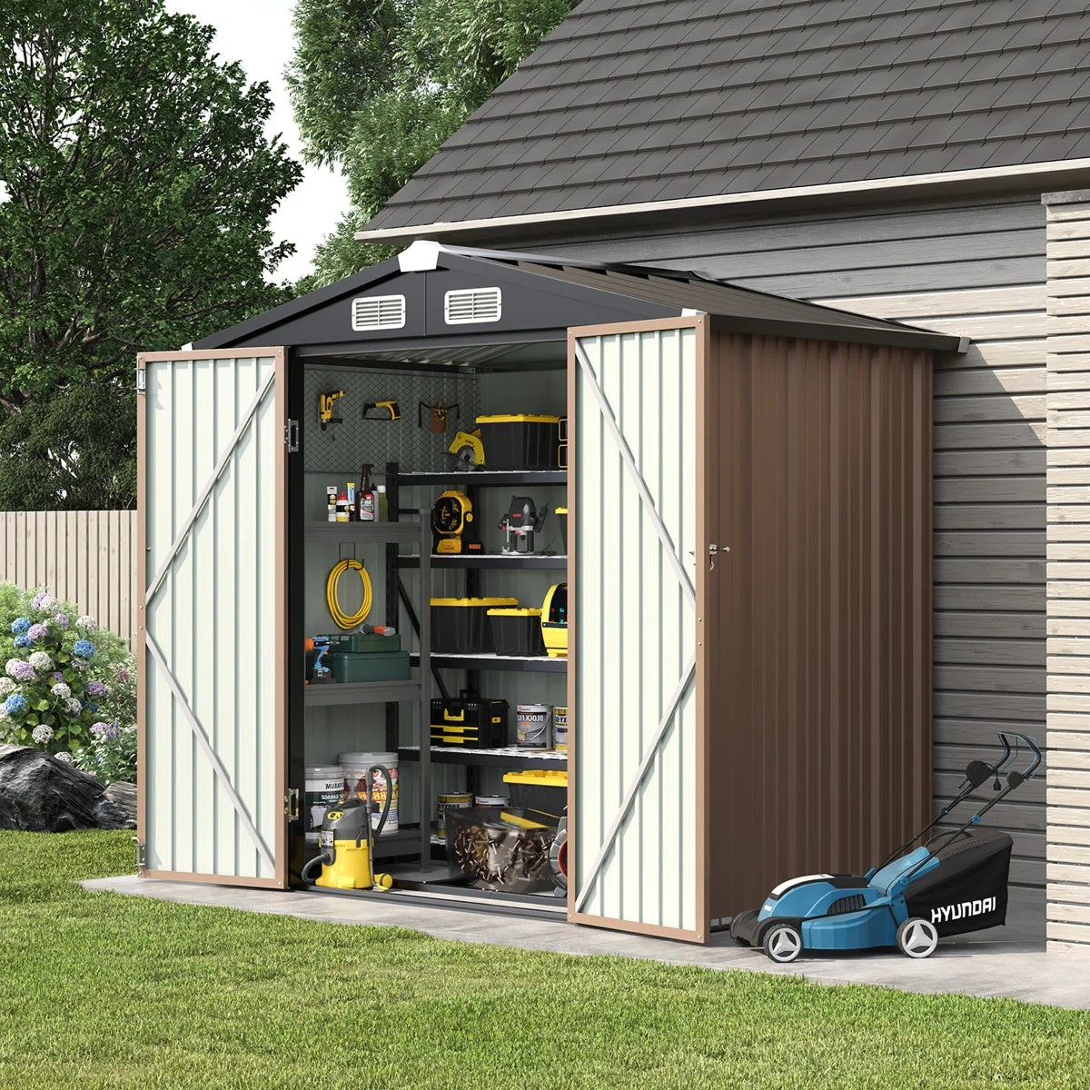 6.4 Ft. W X 4.0 Ft. D Metal Storage Shed With Metal Base Frame Kit