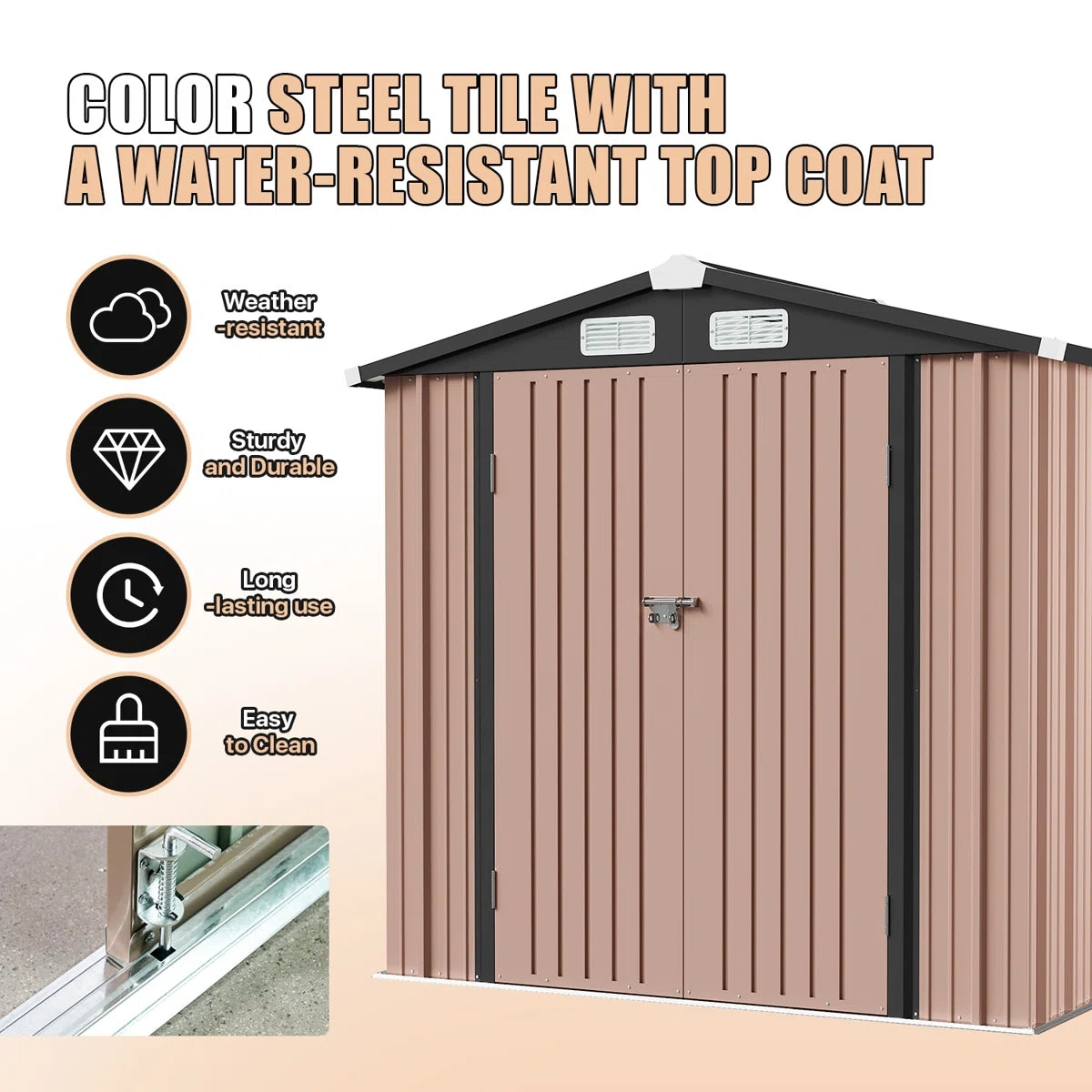 6.4 Ft. W X 4.0 Ft. D Metal Storage Shed With Metal Base Frame Kit
