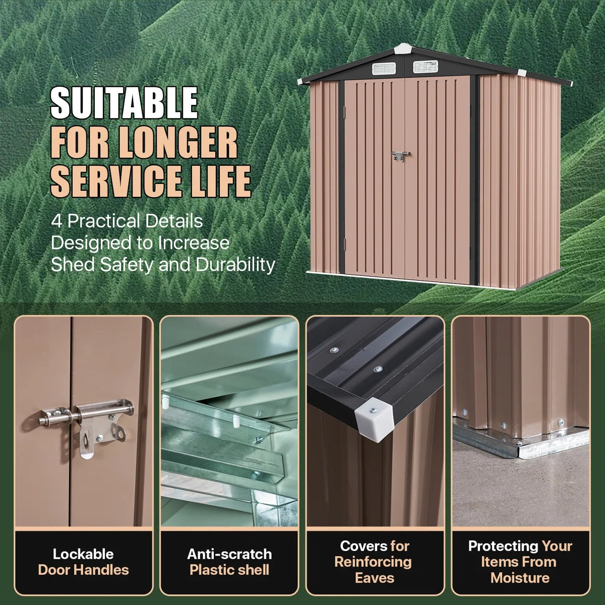 6.4 Ft. W X 4.0 Ft. D Metal Storage Shed With Metal Base Frame Kit