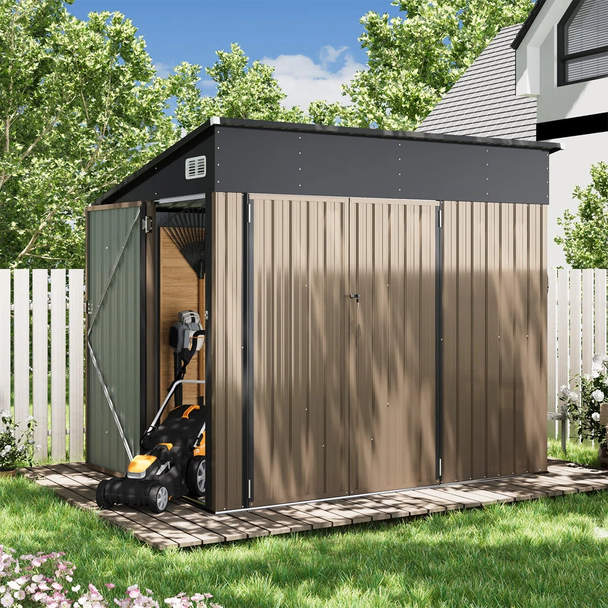 Metal Lean-to Storage Shed with Three Doors