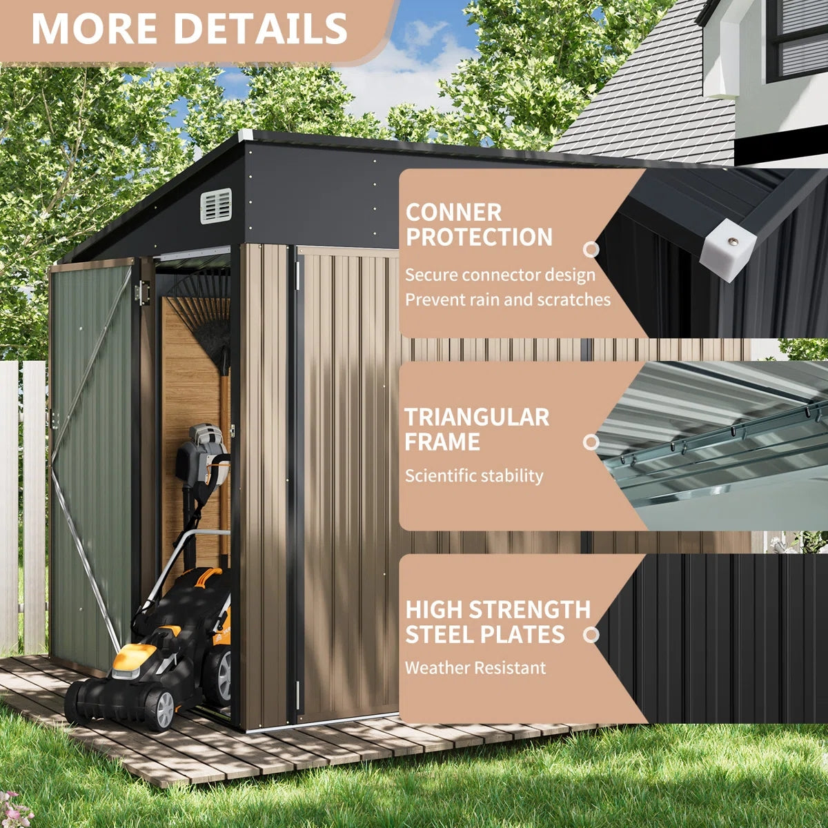 Metal Lean-to Storage Shed with Three Doors