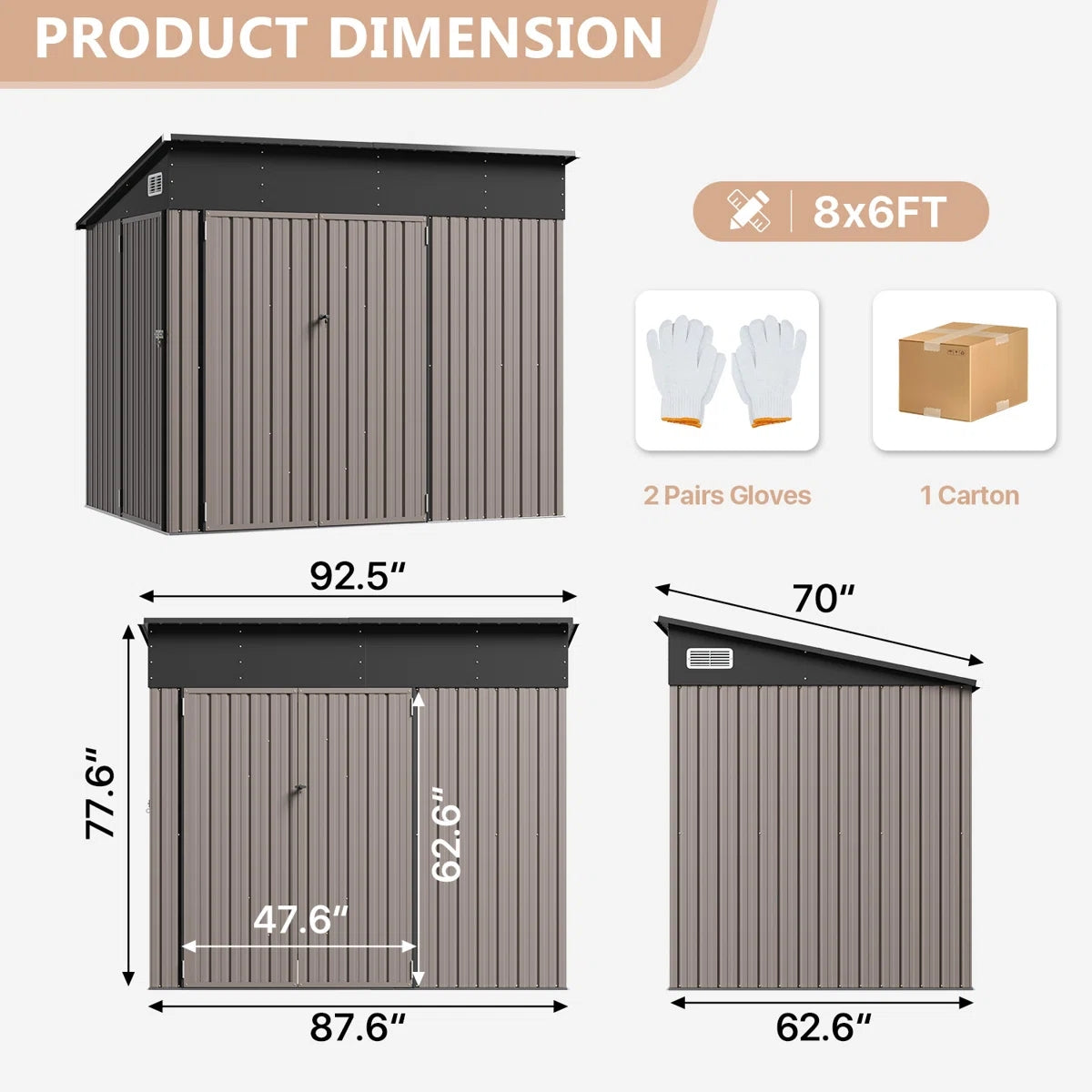 Metal Lean-to Storage Shed with Three Doors