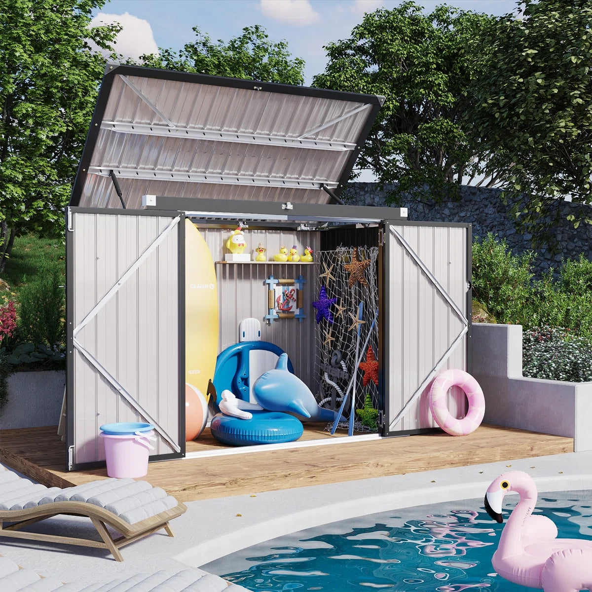 5.7 Ft. W X 3 Ft. D Galvanized Steel Horizontal Garage Shed