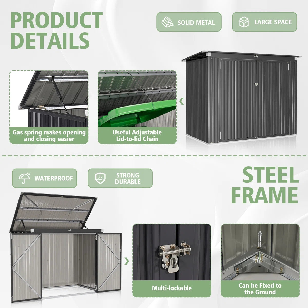 5.7 Ft. W X 3 Ft. D Galvanized Steel Horizontal Garage Shed