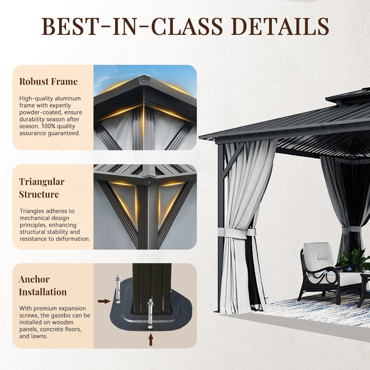 12 Ft. W x 10 Ft. D Aluminum Patio Gazebo