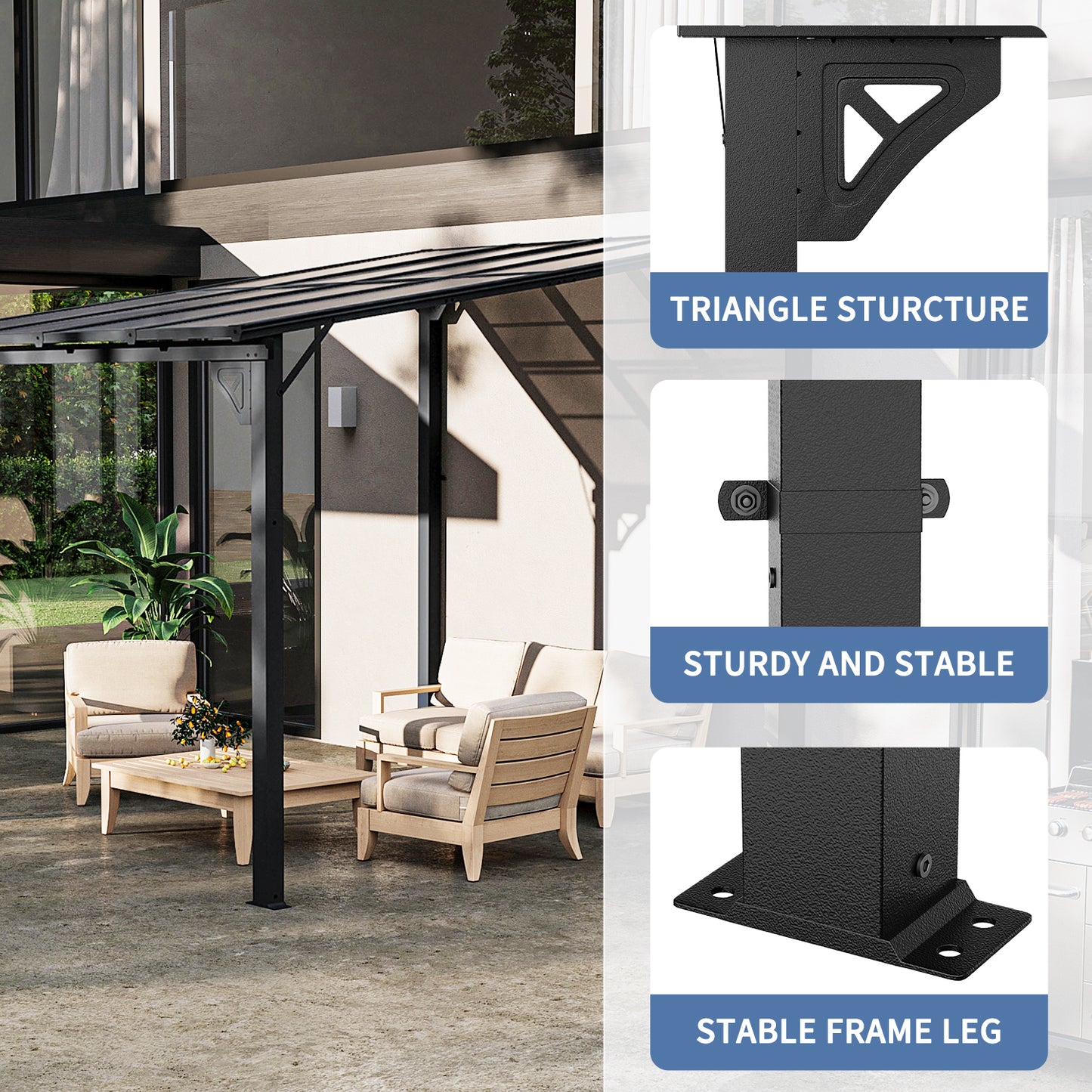 8 Ft. W x 10 Ft. D Metal Pergola With Canopy