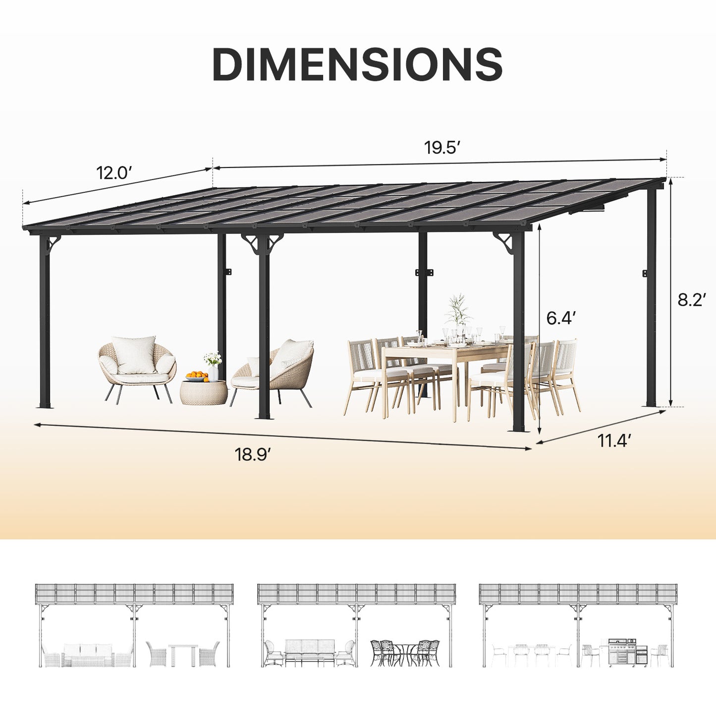 20 Ft. W X 12 Ft. D metal Pergola With Canopy