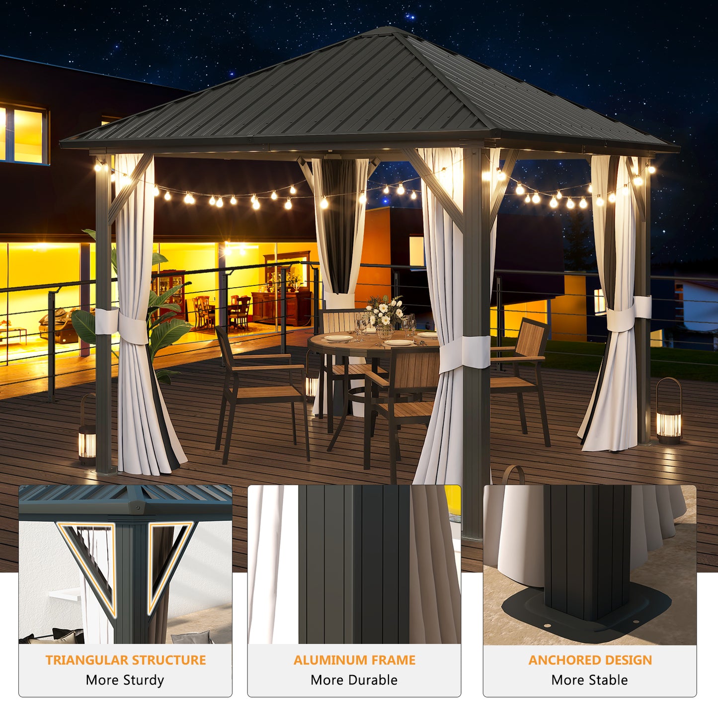 10 Ft. W x 10 Ft. D Aluminum Patio Gazebo