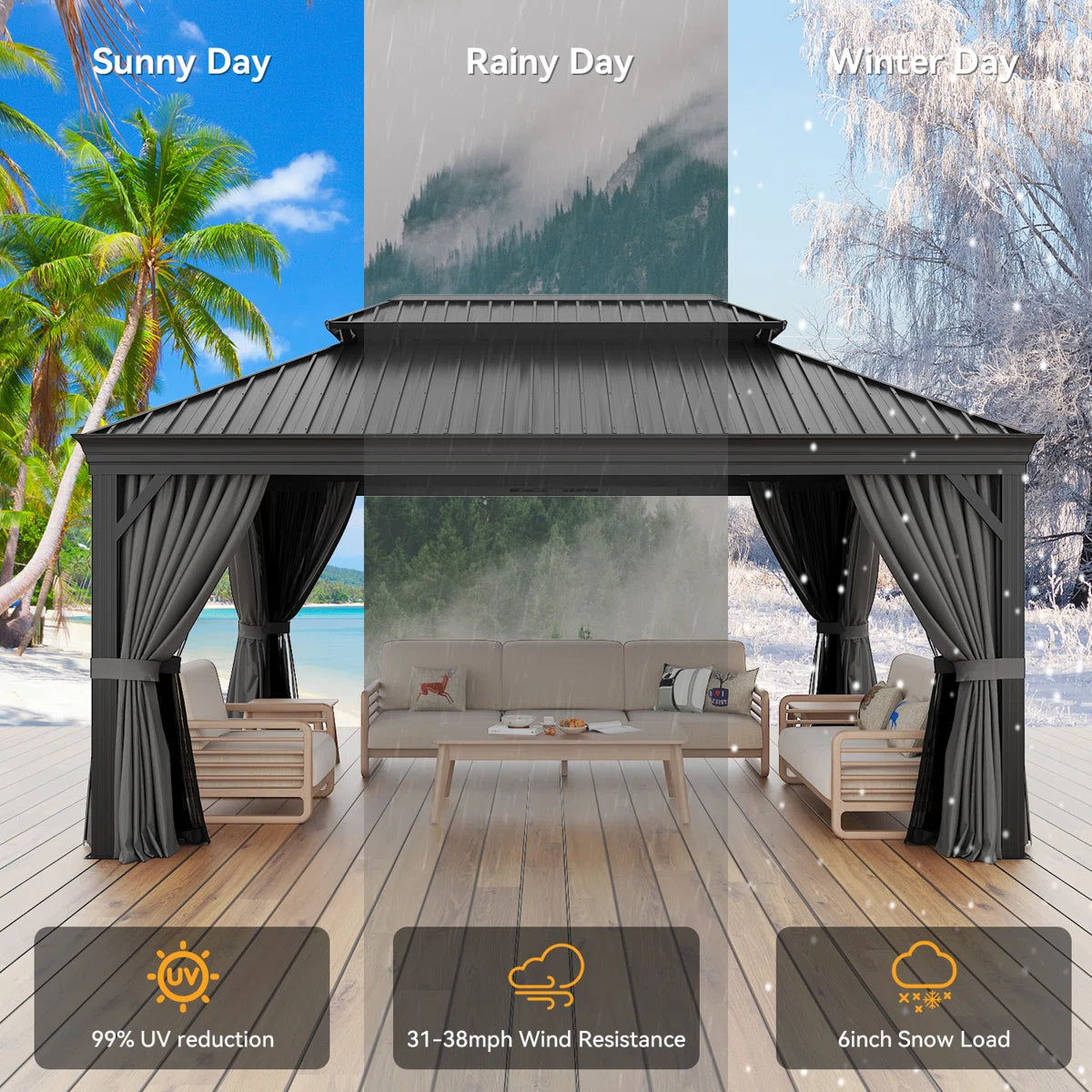 16 Ft. W x 12 Ft. D Aluminum Patio Gazebo