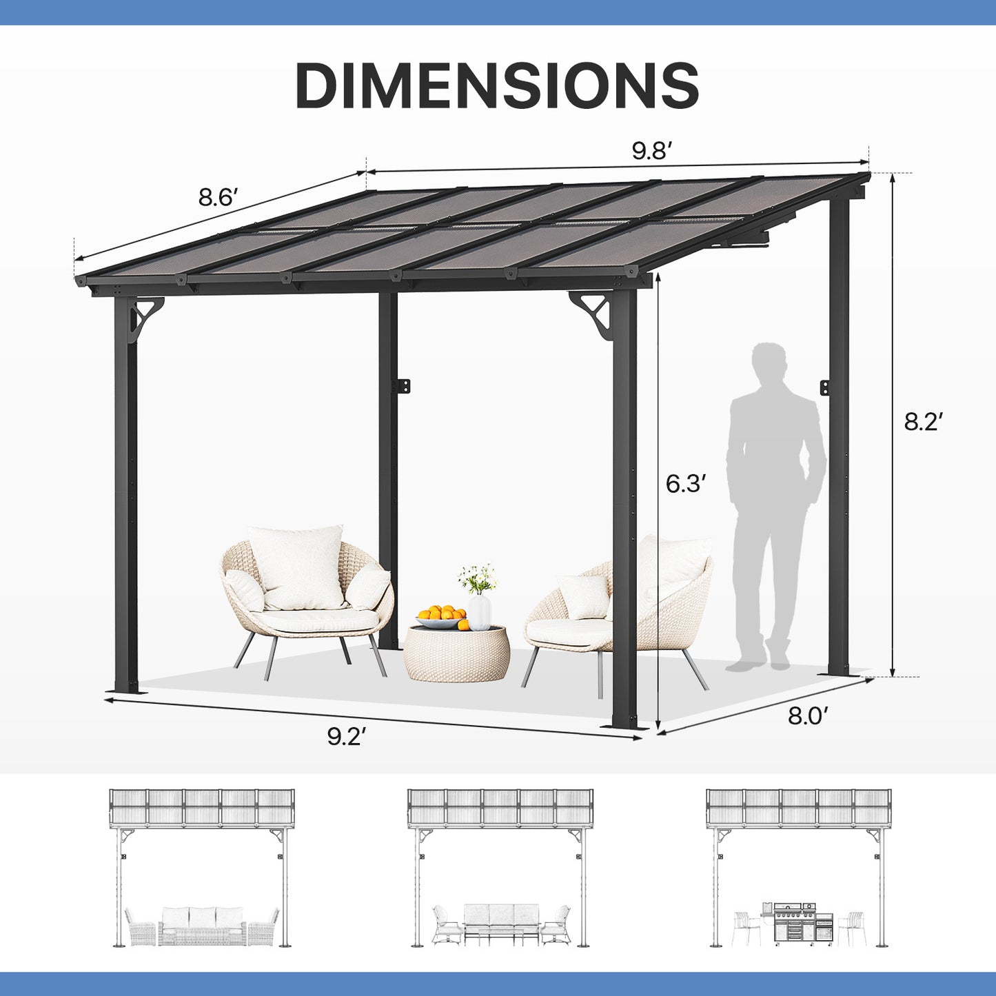 10 Ft. W x 8 Ft. D Aluminum Pergola with Canopy