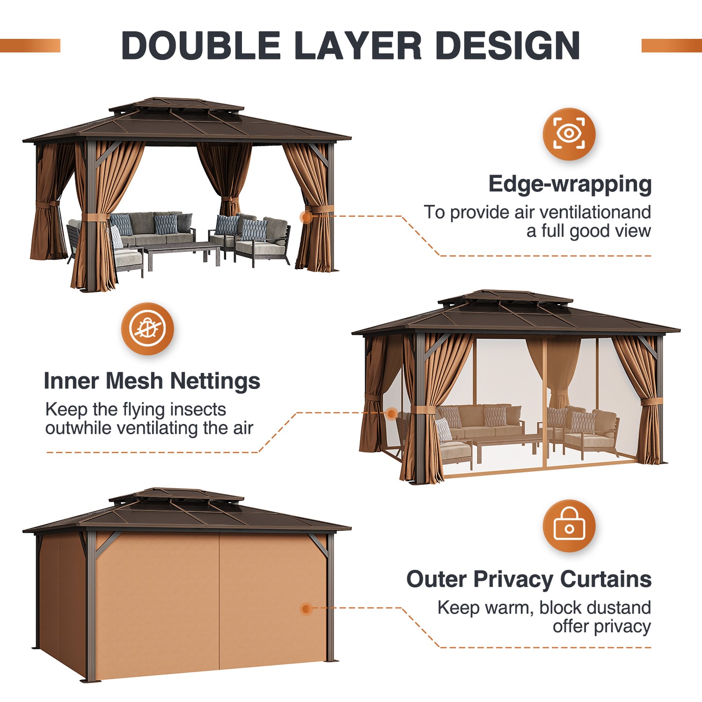 14 Ft. W X 12 Ft. D Aluminum Patio Hardtop Gazebo