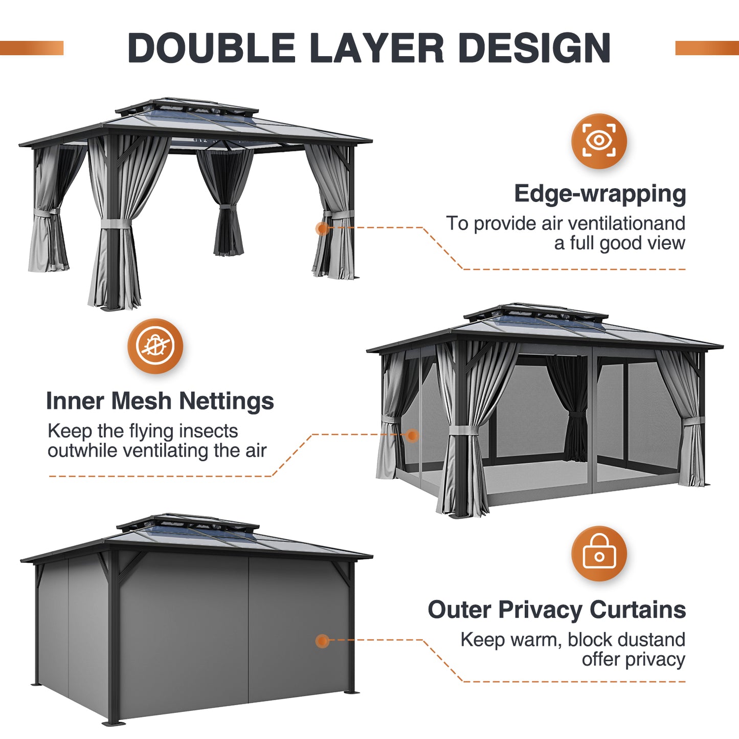 14 Ft. W X 12 Ft. Daluminum Patio Gazebo