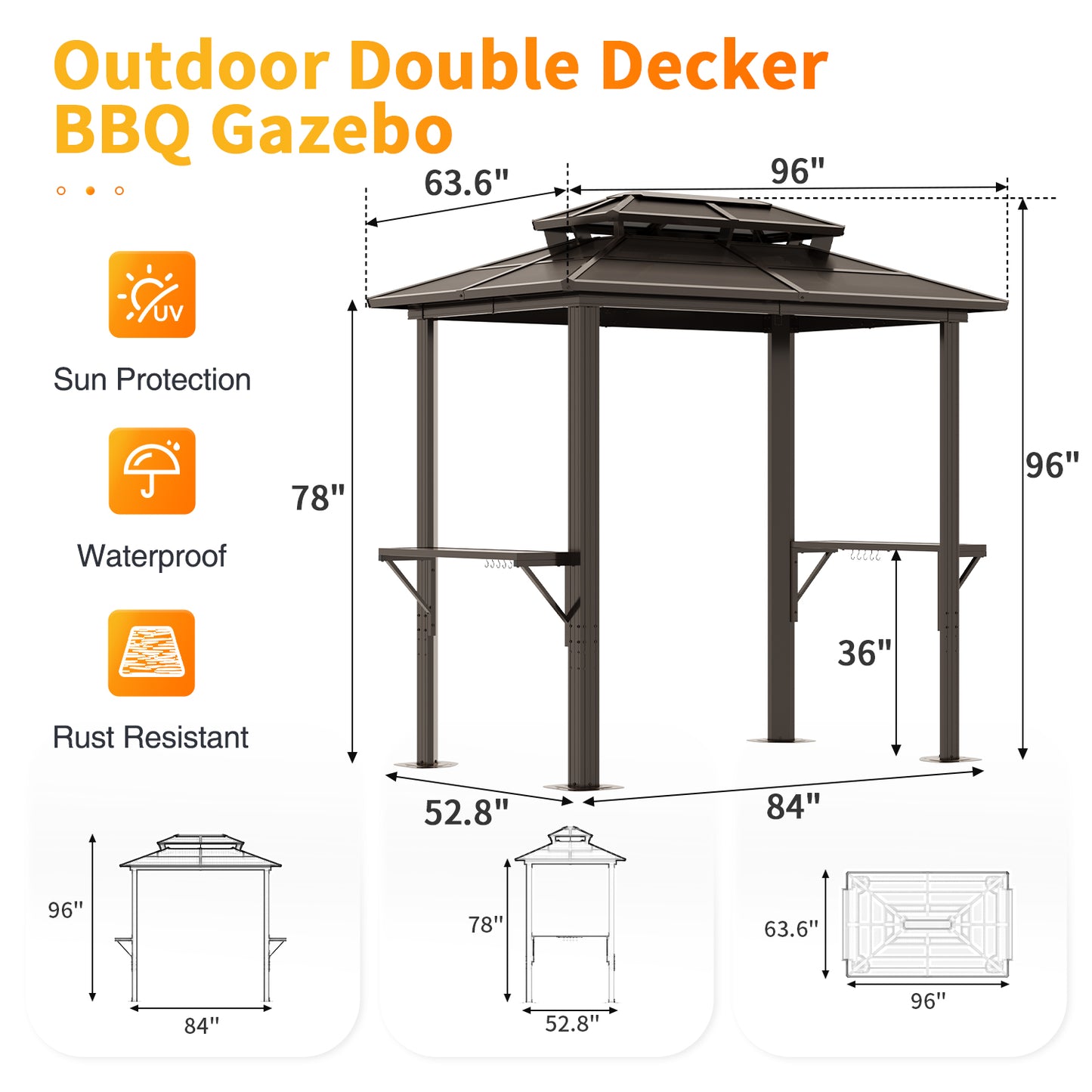8 Ft. W X 5 Ft. D Aluminum Patio Grill Gazebo