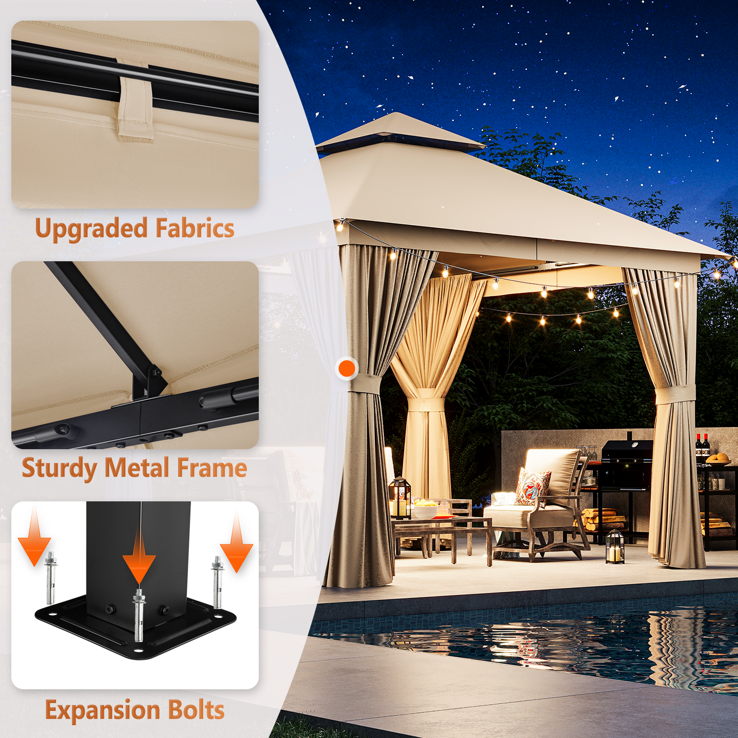 10 Ft. W X 10 Ft. D Steel Patio Gazebo The Soft Roof Gazebos
