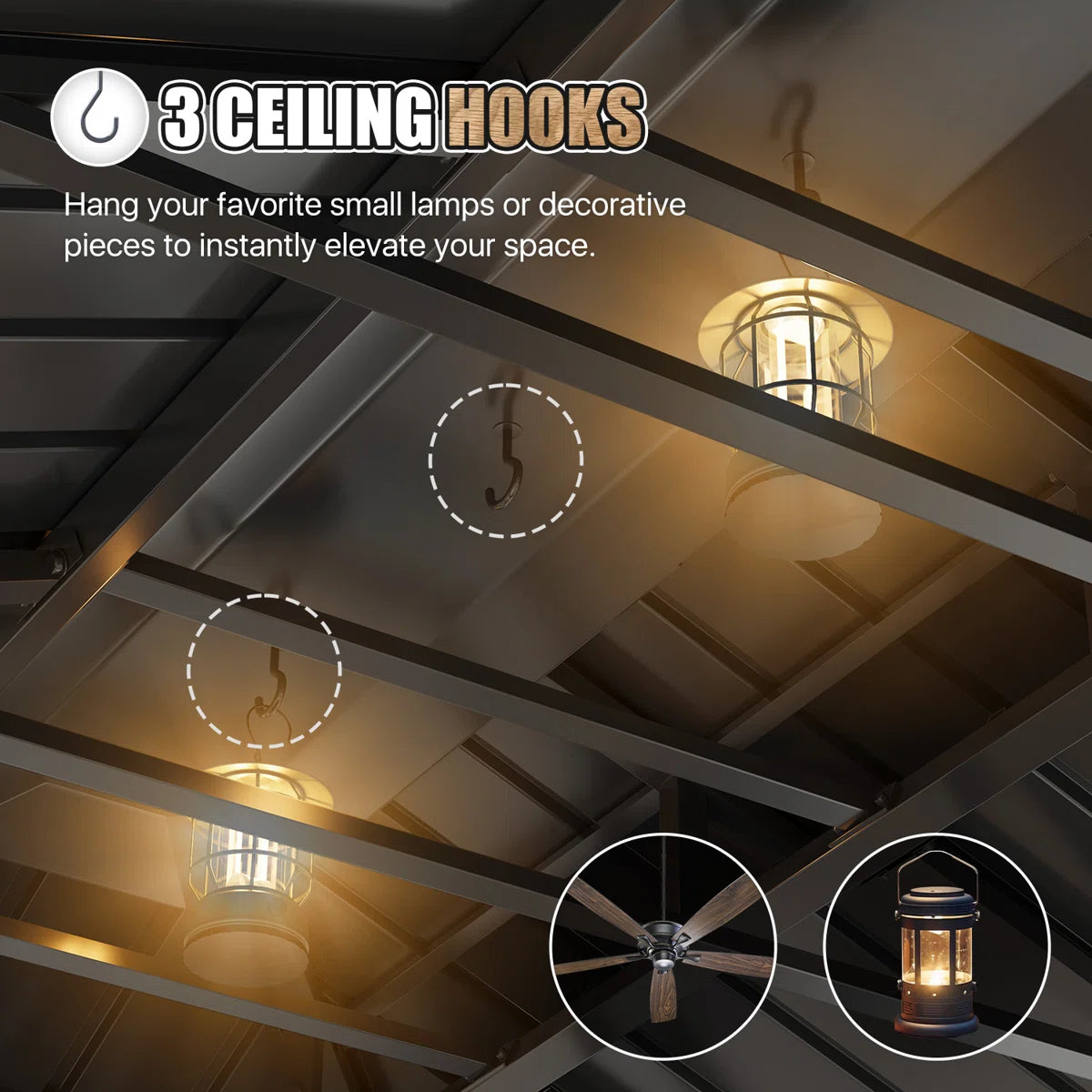 Jolydale 12x16ft. Soild Wood Gazebo, Hardtop Gazebo With Galvanized Steel Double Roof, Suitable For Patios, Lawn And Backyard