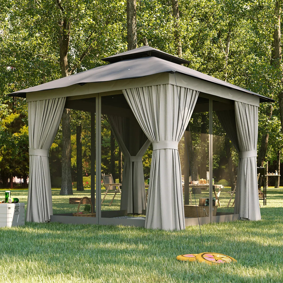 Jolydale 8x8 Ft Outdoor Gazebo With Double Roof, Patio Canopy With Mosquito Netting And Curtains, Suitable For Patios, Lawn And Backyard