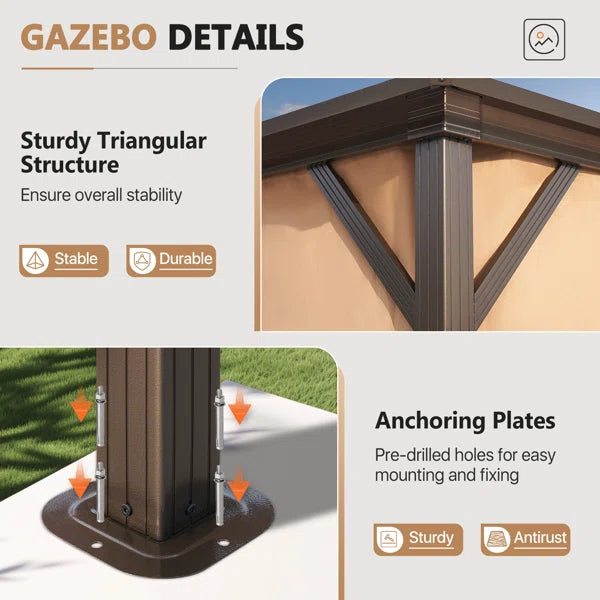 Outdoor Patio Gazebo with Hardtop Double Roof