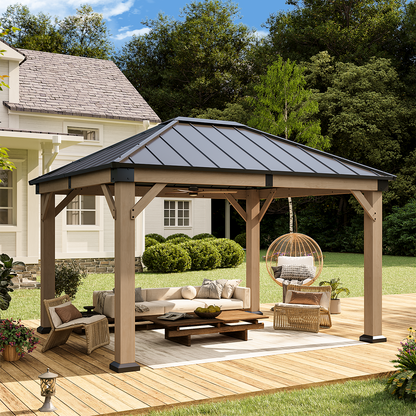 Jolydale 12 X 10 Ft. Soild Wood Gazebo Steel Hardtop Roof Gazebos
