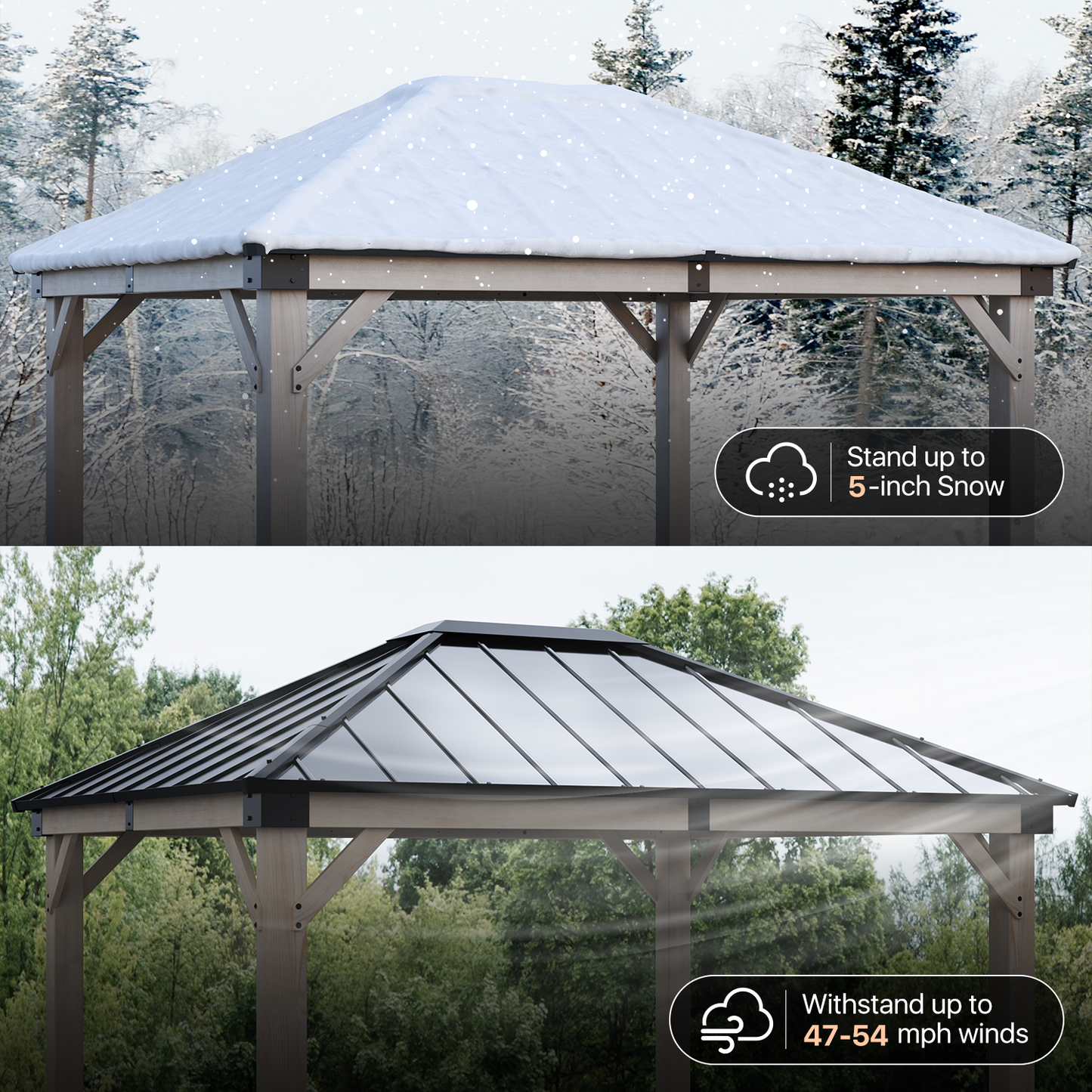 Jolydale 12 X 10 Ft. Soild Wood Gazebo Steel Hardtop Roof Gazebos