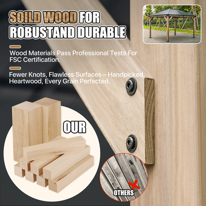 Jolydale 12 X 10 Ft. Soild Wood Gazebo Steel Hardtop Roof Gazebos