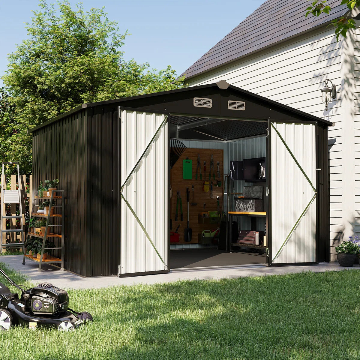 10.0 Ft. W X 8.0 Ft. D Steel Storage Shed With Door Lock And Floor