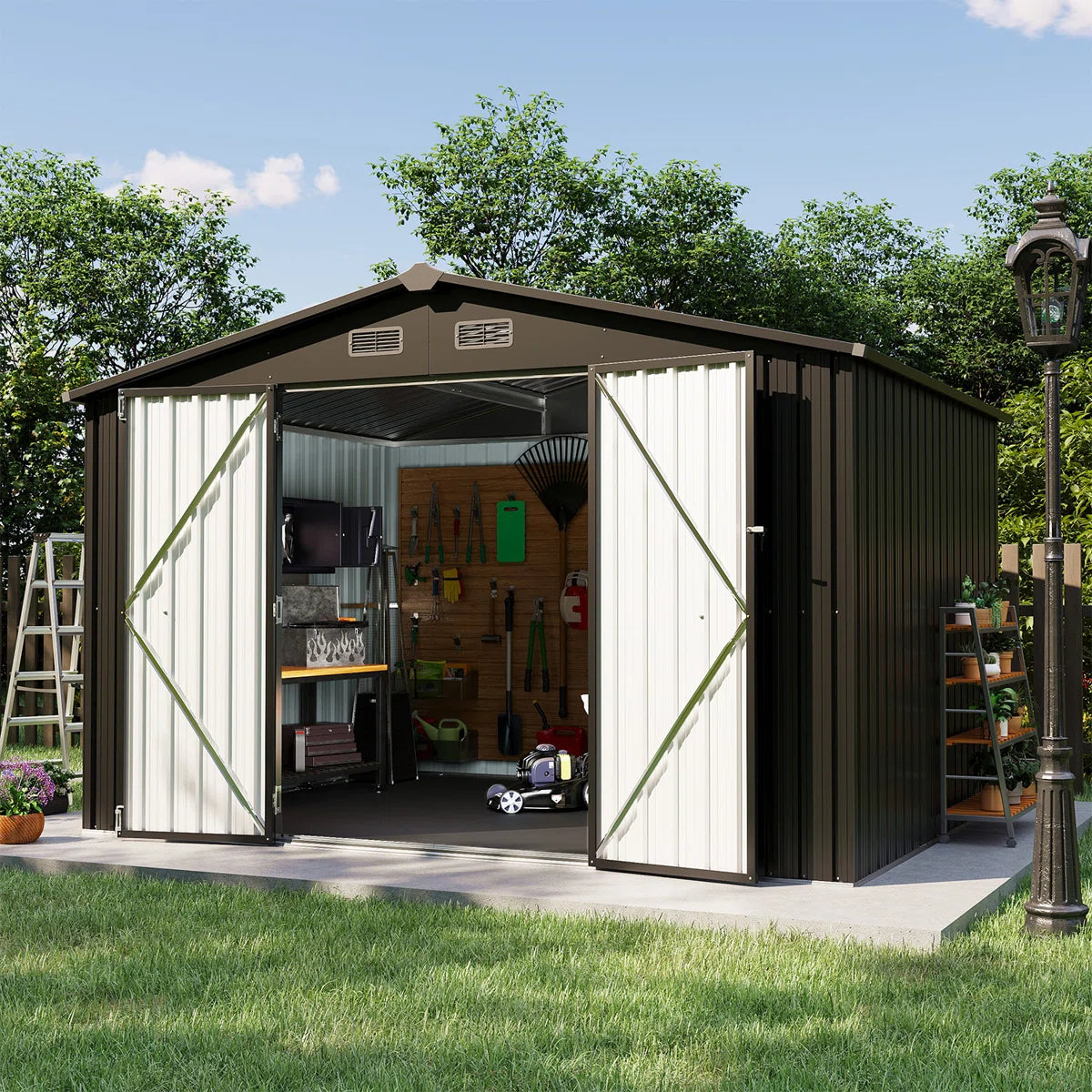 10.0 Ft. W X 8.0 Ft. D Steel Storage Shed With Door Lock And Floor