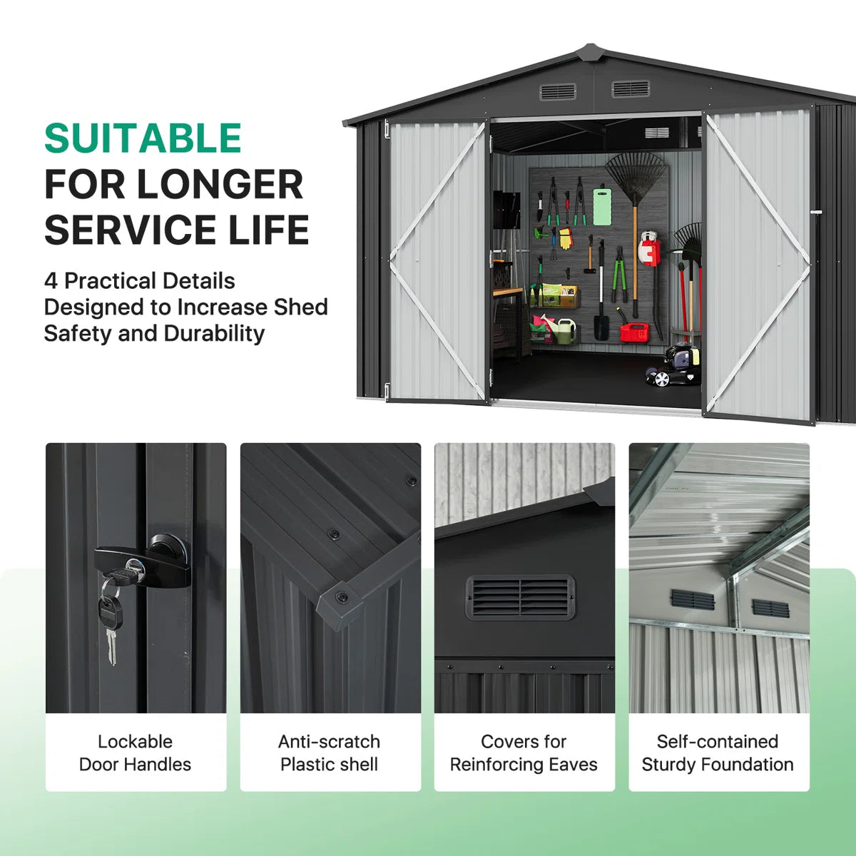 10.0 Ft. W X 8.0 Ft. D Steel Storage Shed With Door Lock And Floor