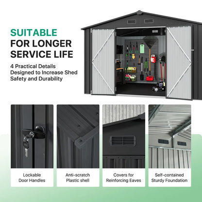 10.0 Ft. W X 8.0 Ft. D Steel Storage Shed With Door Lock And Floor