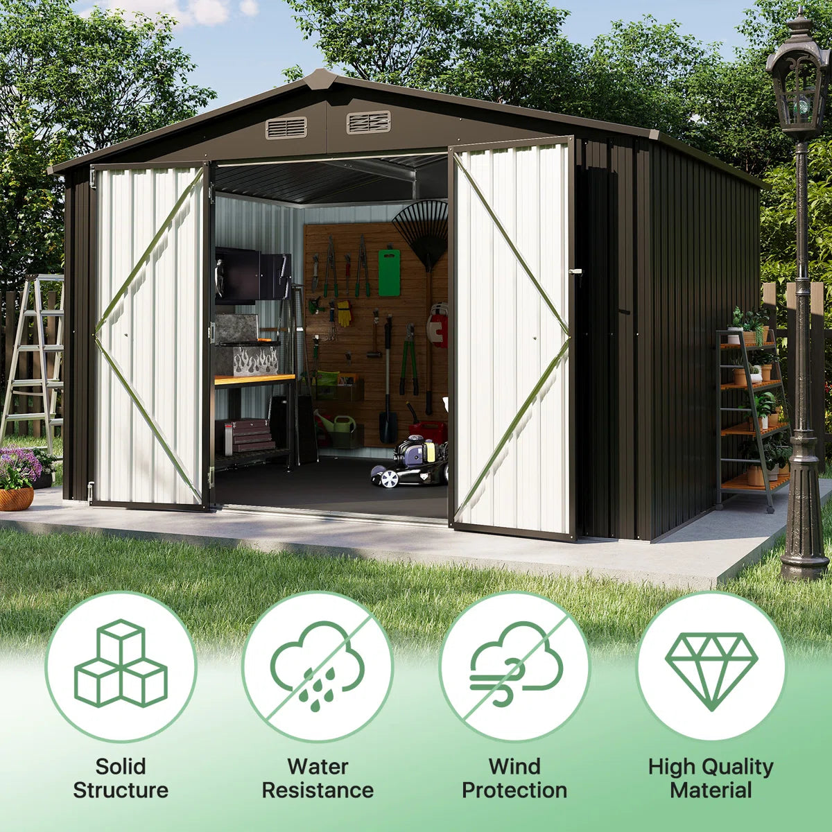 10.0 Ft. W X 8.0 Ft. D Steel Storage Shed With Door Lock And Floor