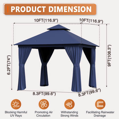10 Ft. W X 10 Ft. D Steel Patio Gazebo The Soft Roof Gazebos