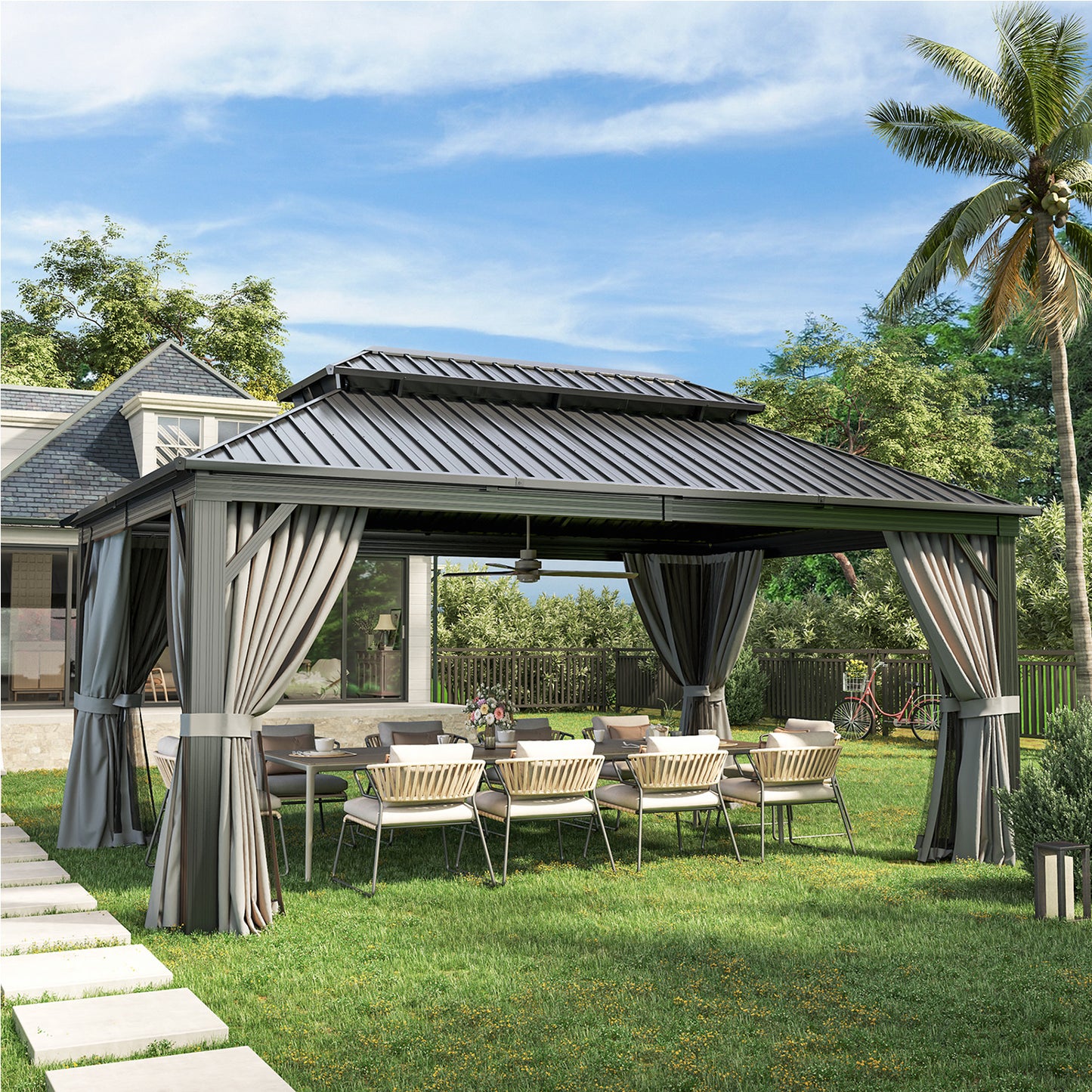 16 Ft. W X 12 Ft. D Metal Patio Gazebo