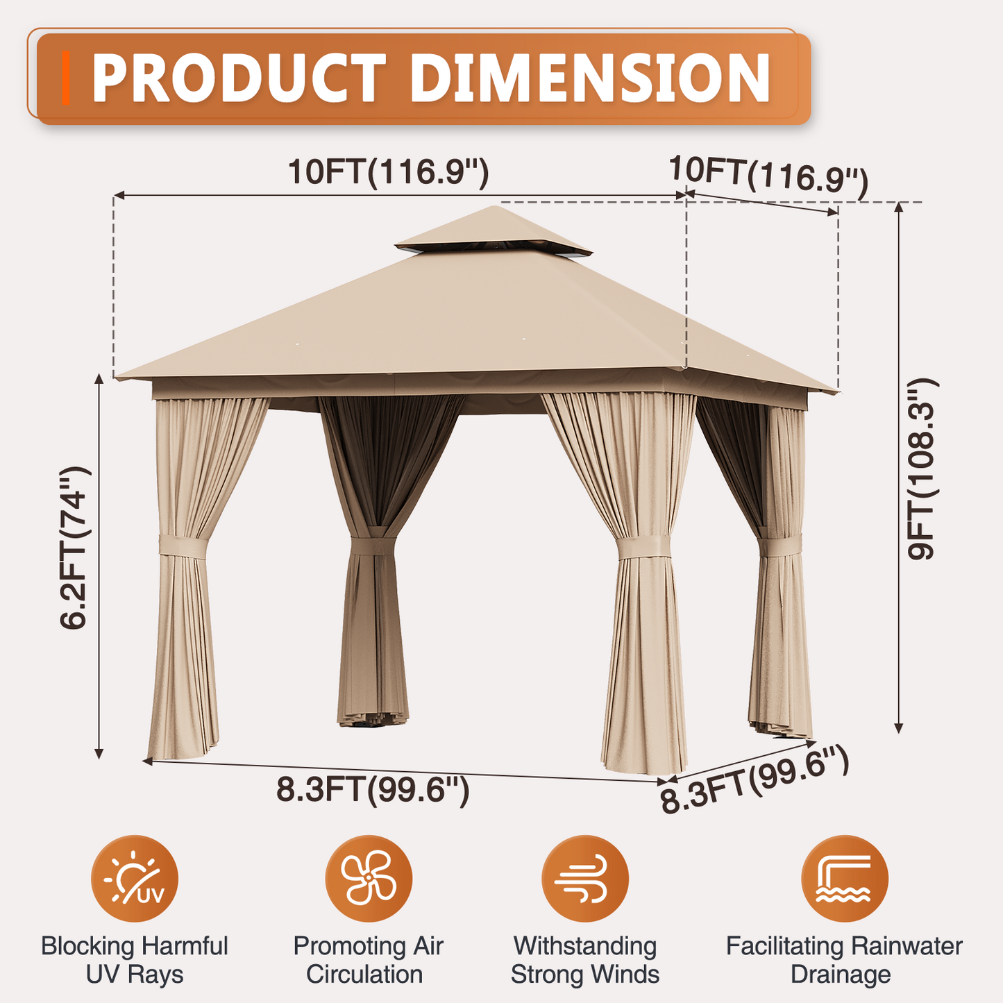 10 Ft. W X 10 Ft. D Steel Patio Gazebo The Soft Roof Gazebos