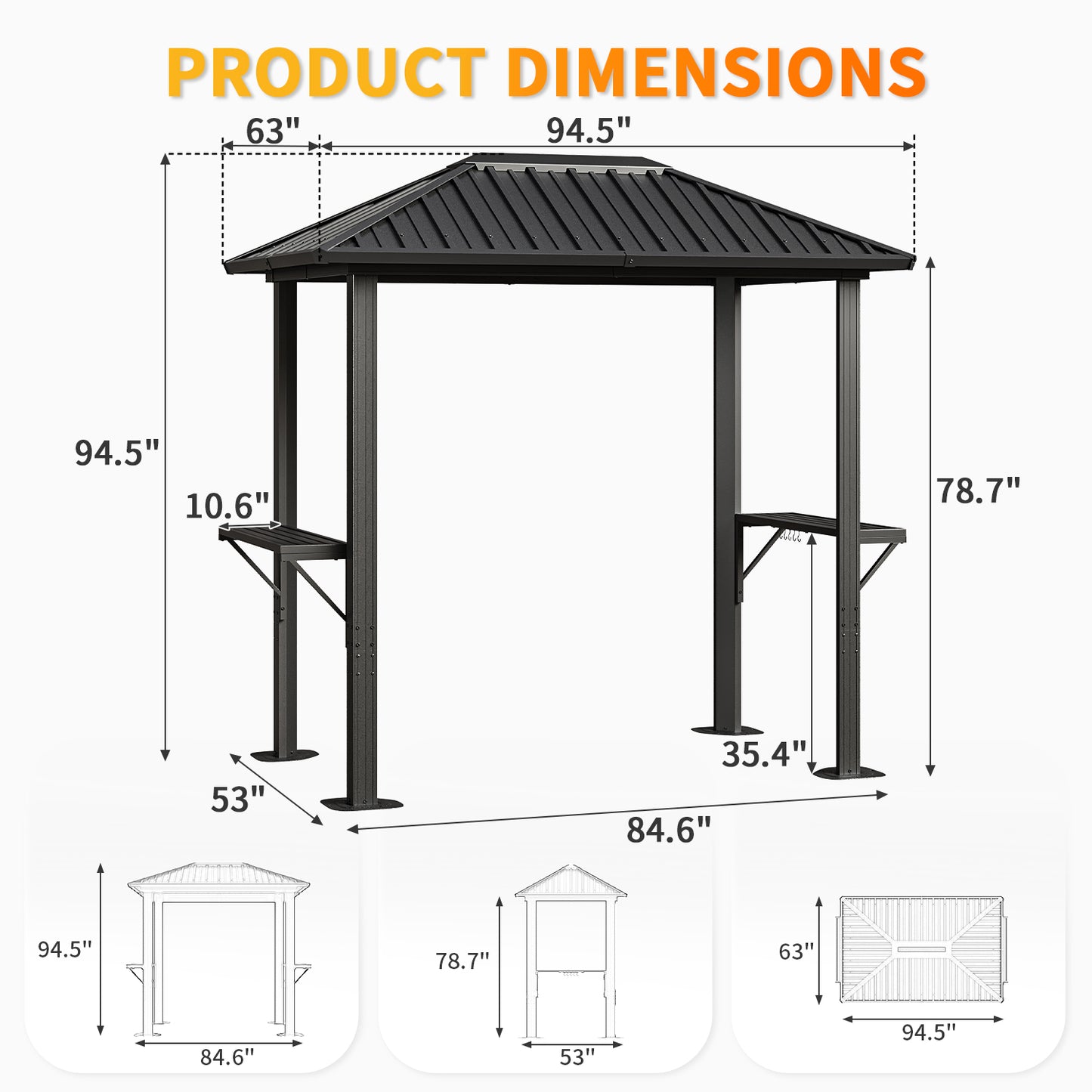 8 Ft. W X 5 Ft. D Metal Patio Gazebo For Bbq