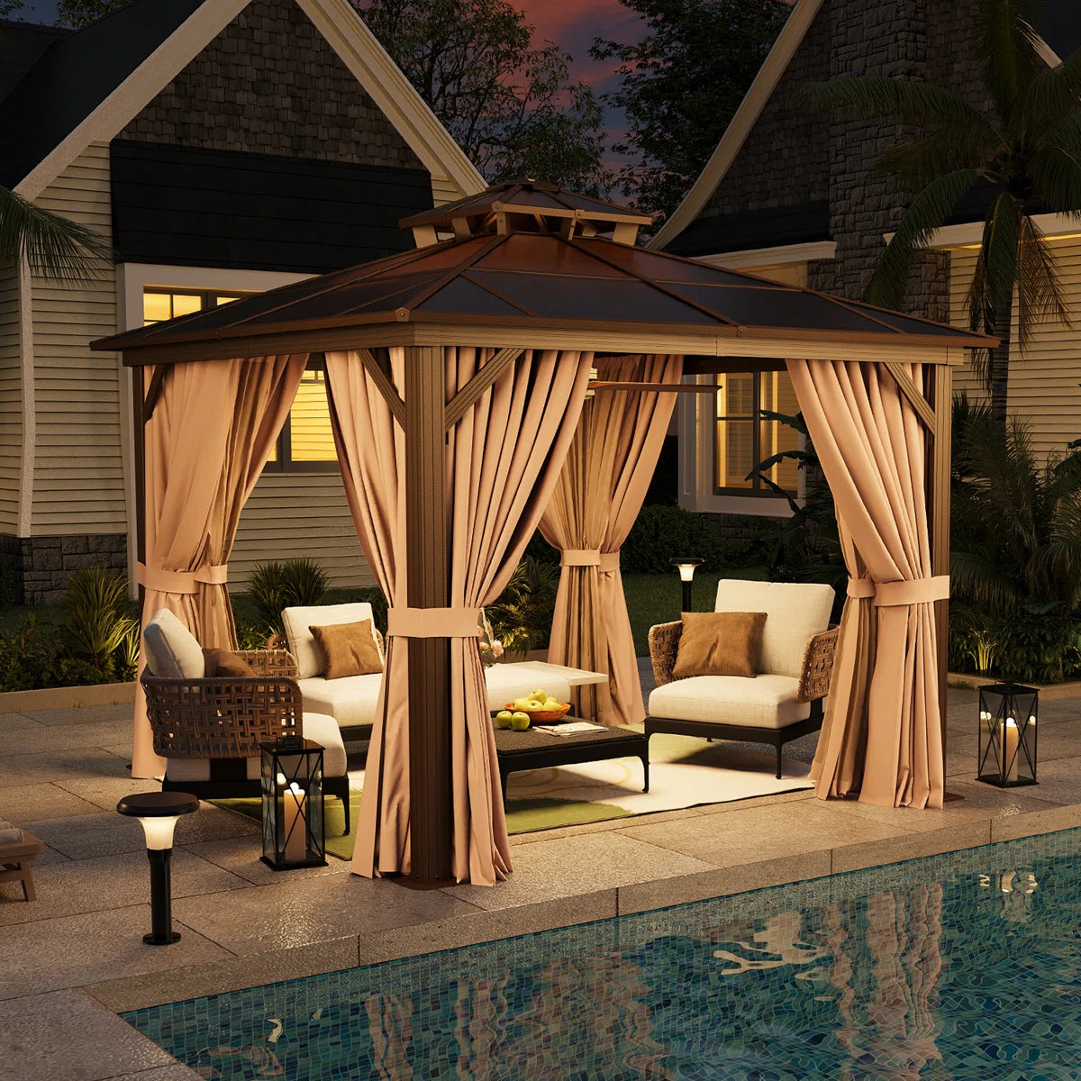 10 Ft. W X 10 Ft. D Hardtop Patio Gazebo With Double Roof