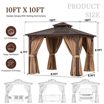 10 Ft. W X 10 Ft. D Hardtop Patio Gazebo With Double Roof