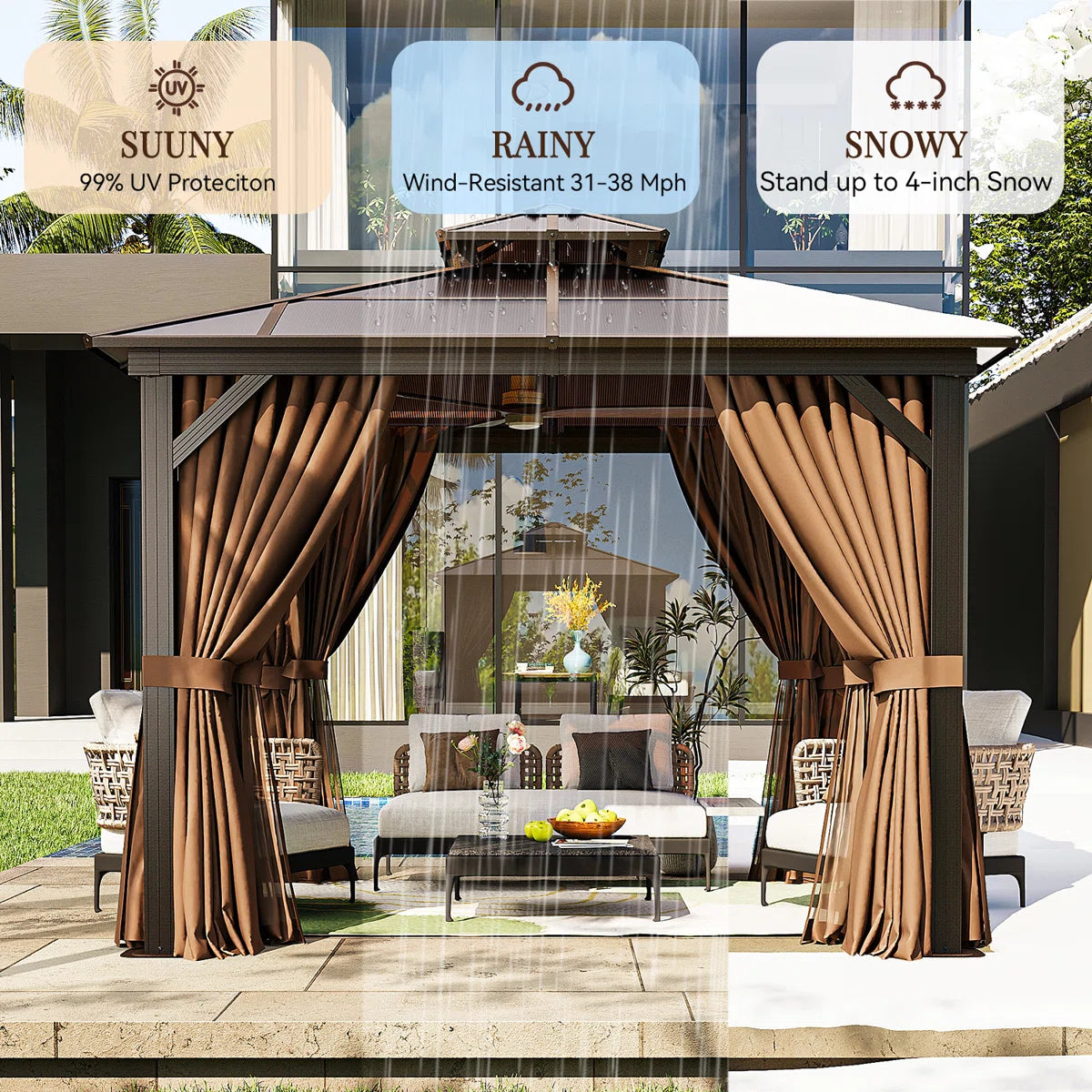 10 Ft. W X 10 Ft. D Hardtop Patio Gazebo With Double Roof