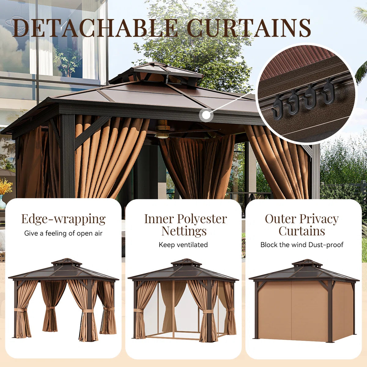 10 Ft. W X 10 Ft. D Hardtop Patio Gazebo With Double Roof