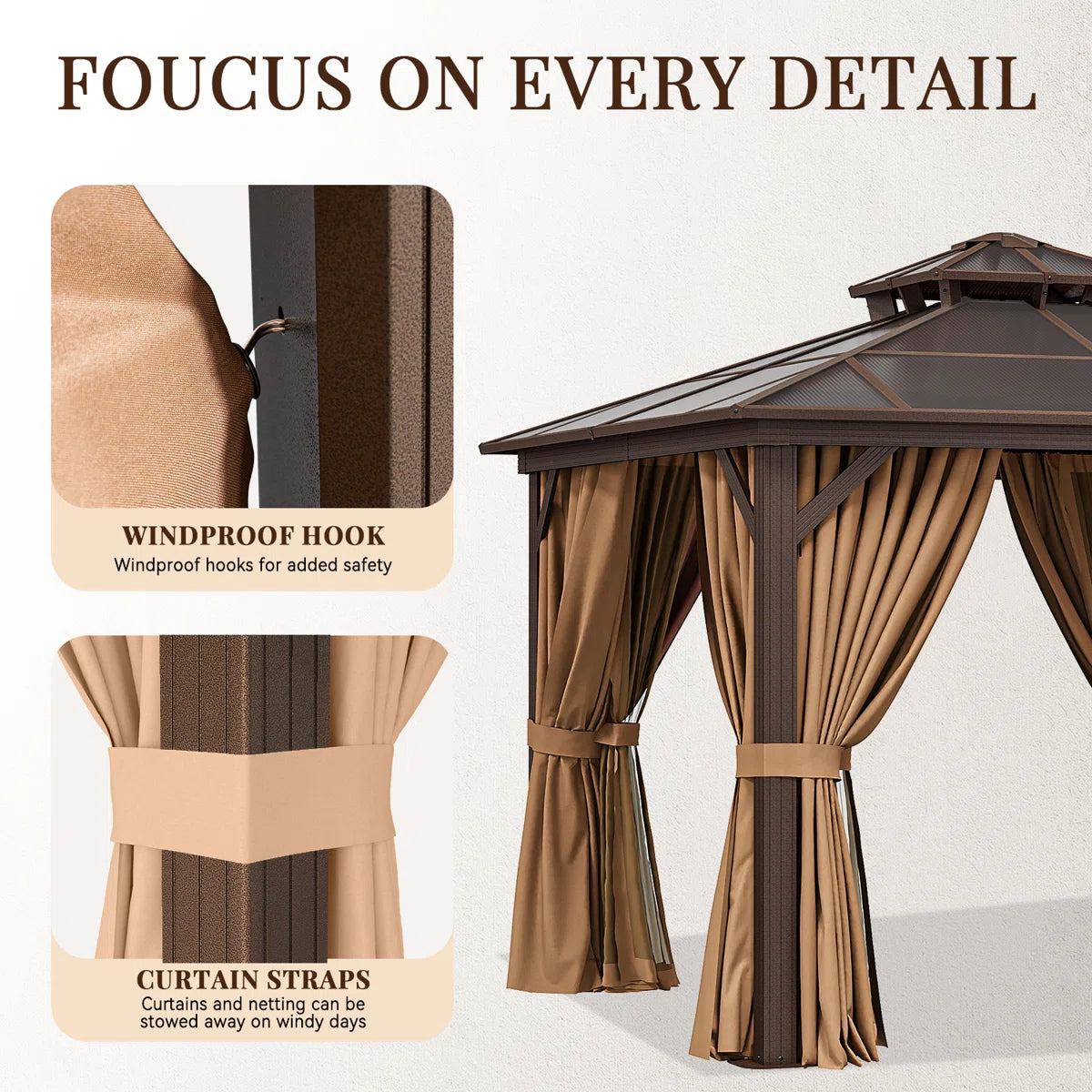 10 Ft. W X 10 Ft. D Hardtop Patio Gazebo With Double Roof