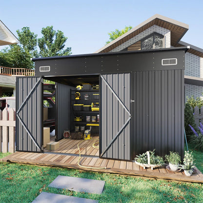 10 Ft. W X 8 Ft. D Metal Lean-to Storage Shed With Three Doors