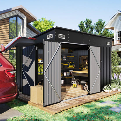10 Ft. W X 8 Ft. D Metal Lean-to Storage Shed With Three Doors