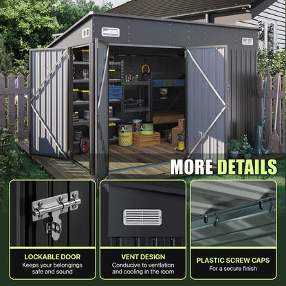 10 Ft. W X 8 Ft. D Metal Lean-to Storage Shed With Three Doors