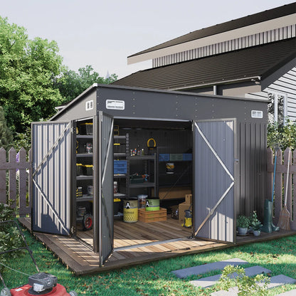 10 Ft. W X 8 Ft. D Metal Lean-to Storage Shed With Three Doors
